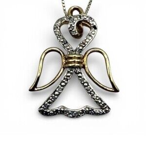 Sterling Silver Macasite Angel Pendant Necklace 18" .